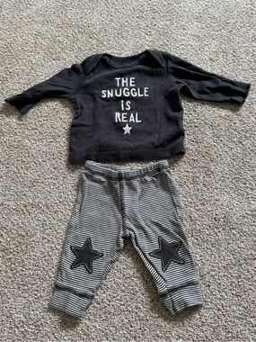 Carter's Black and Gray Striped baby Matching Set - "The Snuggle Is Real"